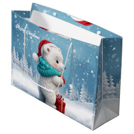 Sacola Para Presentes Grande Ursinho bonitinho com chapéu de Natal