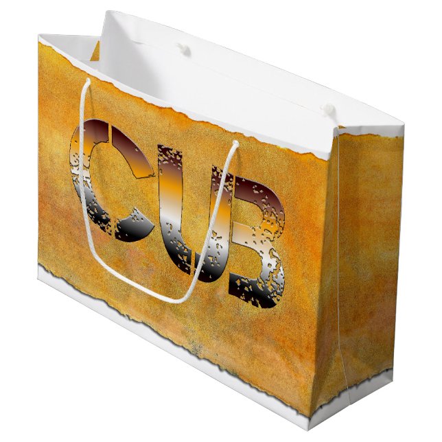 Sacola Para Presentes Grande Ursinho de SlipperyJoe, palavra cor laranja-castan (Frente inclinada)