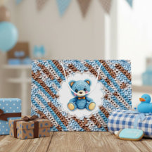 Urso de Crochê Fofo Azul e Marrom
