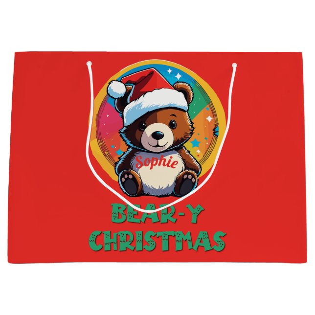 Sacola Para Presentes Grande Urso de Natal Bonito Adorável Kawaii Chibi (Frente)
