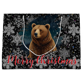 Sacola Para Presentes Grande Urso de Natal retrógrado paisagem nevada
