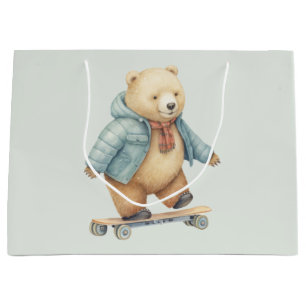 Sacola Para Presentes Grande Urso de pelúcia sobre conselho skate