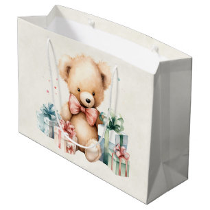 Sacola Para Presentes Grande Urso de Teddy Bonito com Presentes de Natal