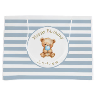 Sacola Para Presentes Grande Urso de Teddy com Grelhas Minimalistas Personaliza
