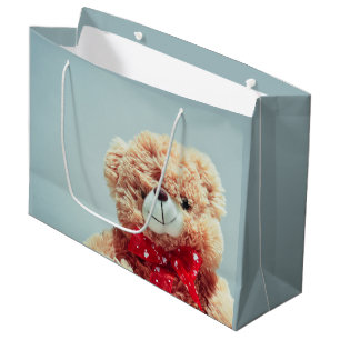 Sacola Para Presentes Grande Urso de Teddy com um Arco Vermelho