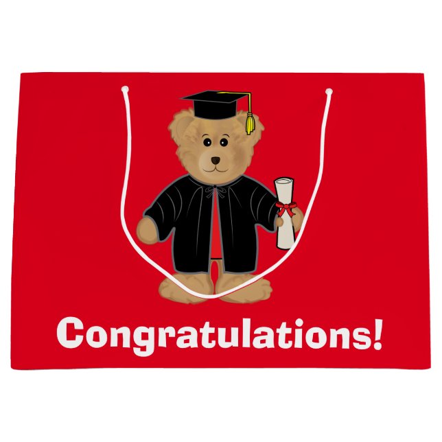 Sacola Para Presentes Grande Urso de ursinho dos parabéns da graduação (Frente)