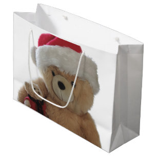 Sacola Para Presentes Grande Urso do papai noel com pouco urso