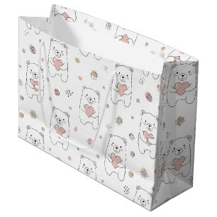 Sacola Para Presentes Grande Urso Fofo e Corações -- Berçário Pastel (1)