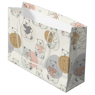 Sacola Para Presentes Grande Urso Fofo e Corações -- Berçário Pastel (11)