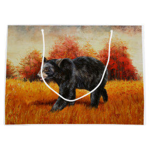 Sacola Para Presentes Grande Urso Negro na Floresta do outono