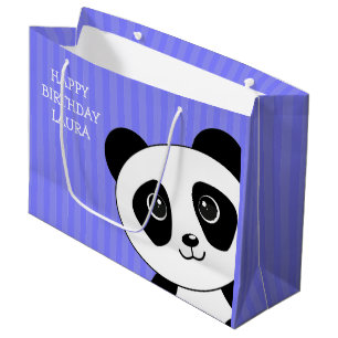 Sacola Para Presentes Grande Urso Panda com Stripes Roxas Aniversário