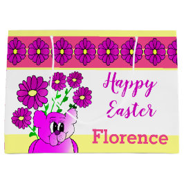 Sacola Para Presentes Grande Urso Pequeno com Flores