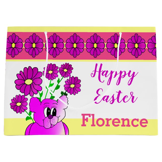 Sacola Para Presentes Grande Urso Pequeno com Flores (Frente)