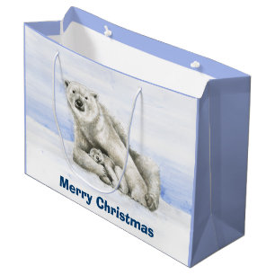 Sacola Para Presentes Grande Urso polar e Cub