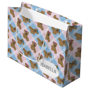 Sacola Para Presentes Grande Ursos De Bebê Azul E Rosa
