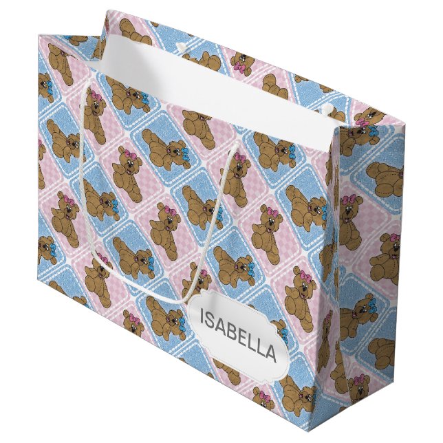 Sacola Para Presentes Grande Ursos De Bebê Azul E Rosa (Frente inclinada)