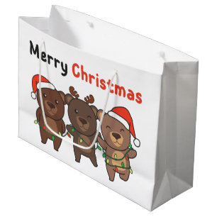 Sacola Para Presentes Grande Ursos de Natal Feliz Natal Grande
