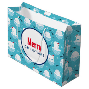 Sacola Para Presentes Grande Ursos Polares Bonitos em Santa Hats, Padrão de Nat