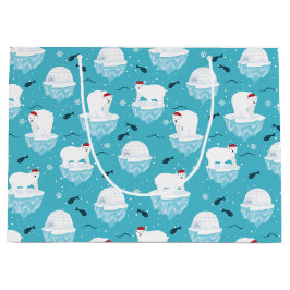 Sacola Para Presentes Grande Ursos Polares Bonitos em Santa Hats, Padrão de Nat