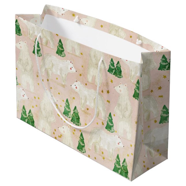 Sacola Para Presentes Grande Ursos Polares de Natal Bonitos na Floresta Evergre (Verso inclinado)