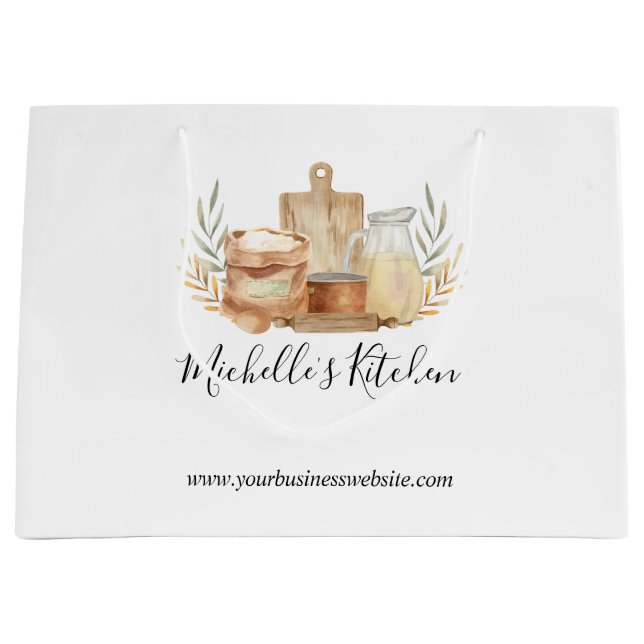 Sacola Para Presentes Grande Utensílios de Cozinha Comida Aquarela Casa Caterin (Frente)