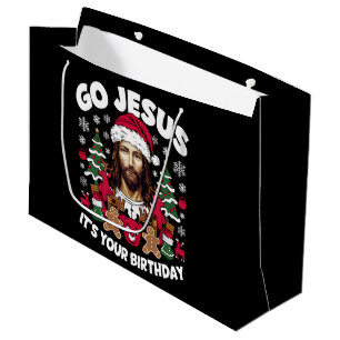 Sacola Para Presentes Grande Vá Jesus É Seu Aniversário Suéter Feio de Natal
