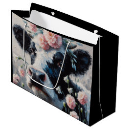 Sacola Para Presentes Grande Vaca de Holstein em Pintura de Fazendas