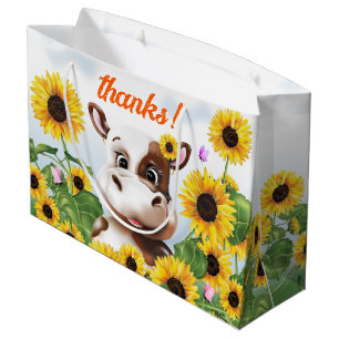 Sacola Para Presentes Grande Vaca Fazenda De Girassol Obrigado