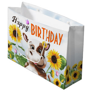 Sacola Para Presentes Grande Vaca Girassol Primeiro Aniversário