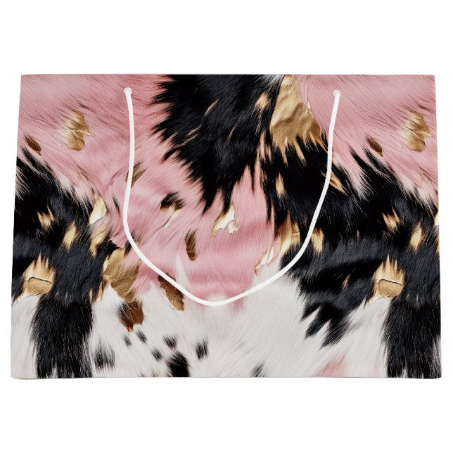 Sacola Para Presentes Grande Vaca Ocidental Dourada branca rosa-rosa-rosa-rosa (Frente)