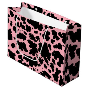 Sacola Para Presentes Grande Vaca preta cor-de-rosa Pele Rodeo Impressão Animal