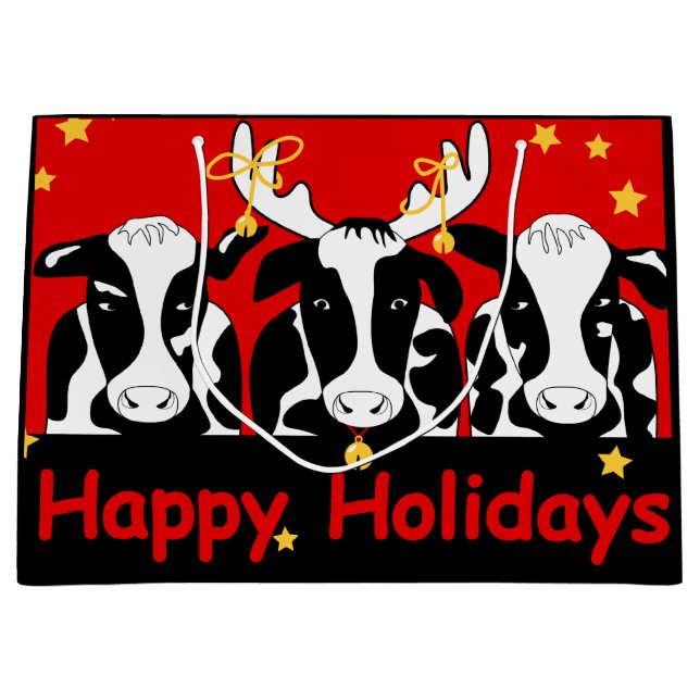 Sacola Para Presentes Grande Vacas de Natal (Frente)