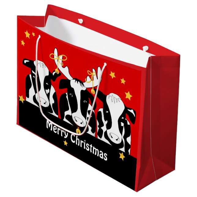 Sacola Para Presentes Grande Vacas de Natal Engraçadas LG GB (Frente inclinada)