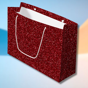 Sacola Para Presentes Grande Valentine Clássico Vermelho Glitter Tendência
