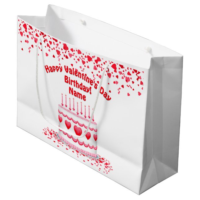 Sacola Para Presentes Grande Valentine's Day Birthday Cake Customizable Candles (Frente inclinada)