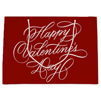 Sacola Para Presentes Grande Valentines Day Elegant Calligraphy Deep Red 