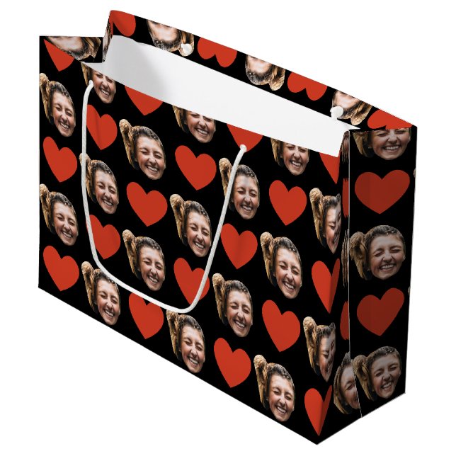 Sacola Para Presentes Grande Valentines Day Funny Custom Face Photo Love Heart  (Frente inclinada)