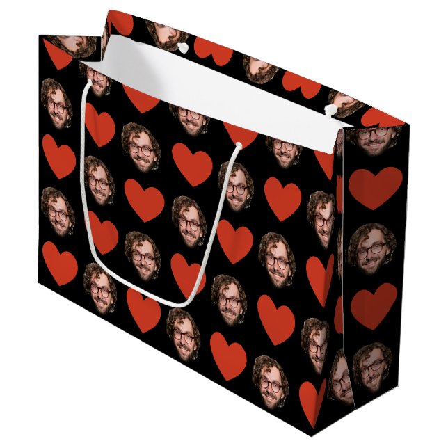 Sacola Para Presentes Grande Valentines Day Funny Custom Face Photo Love Heart (Frente inclinada)