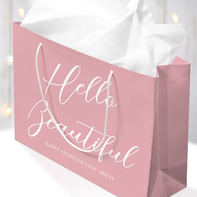 Sacola Para Presentes Grande Valentine's Day Gift Bag Elegant Script Pink White (Criador carregado)