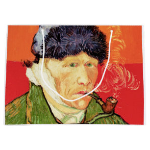 Sacola Para Presentes Grande Van Gogh - Autorretrato com Ouvido e Pipe Bandados