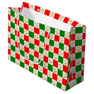 Sacola Para Presentes Grande Vara Verificada Imprime Natal Vermelho e Verde