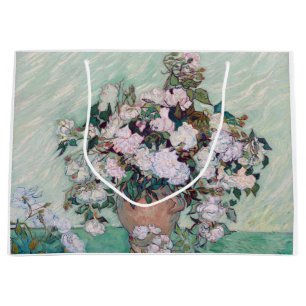 Sacola Para Presentes Grande Vase com Rosas Rosa, Van Gogh