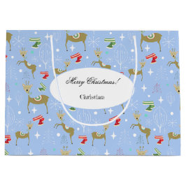 Sacola Para Presentes Grande Veado bonito com árvores de Natal e flocos de neve