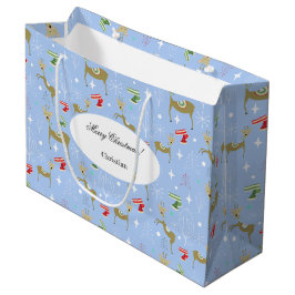 Sacola Para Presentes Grande Veado bonito com árvores de Natal e flocos de neve