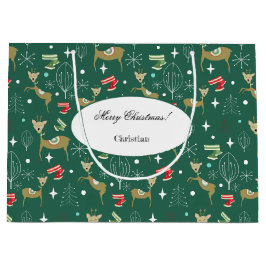 Sacola Para Presentes Grande Veado bonito com árvores de Natal e flocos de neve