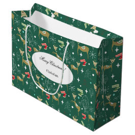 Sacola Para Presentes Grande Veado bonito com árvores de Natal e flocos de neve