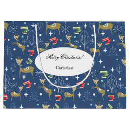 Sacola Para Presentes Grande Veado bonito com árvores de Natal e flocos de neve