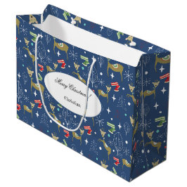 Sacola Para Presentes Grande Veado bonito com árvores de Natal e flocos de neve