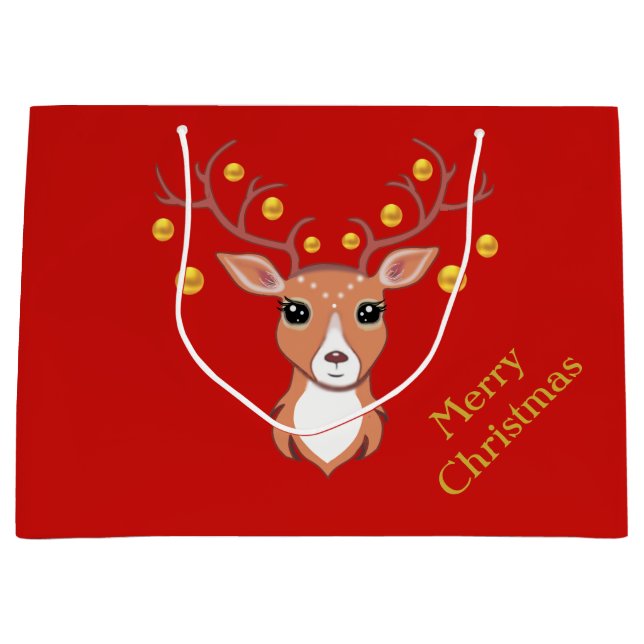 Sacola Para Presentes Grande Veado de Natal Fofo (Frente)