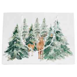 Sacola Para Presentes Grande Veado Russo de Floresta Neve